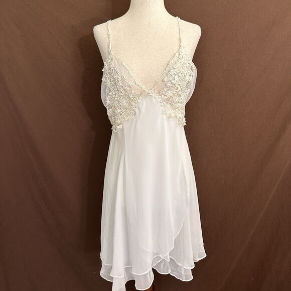 Jonquil Diane Samandi White/Ivory Satin Lace Slip Nightgown M Lingerie Bridal - Picture 1 of 11